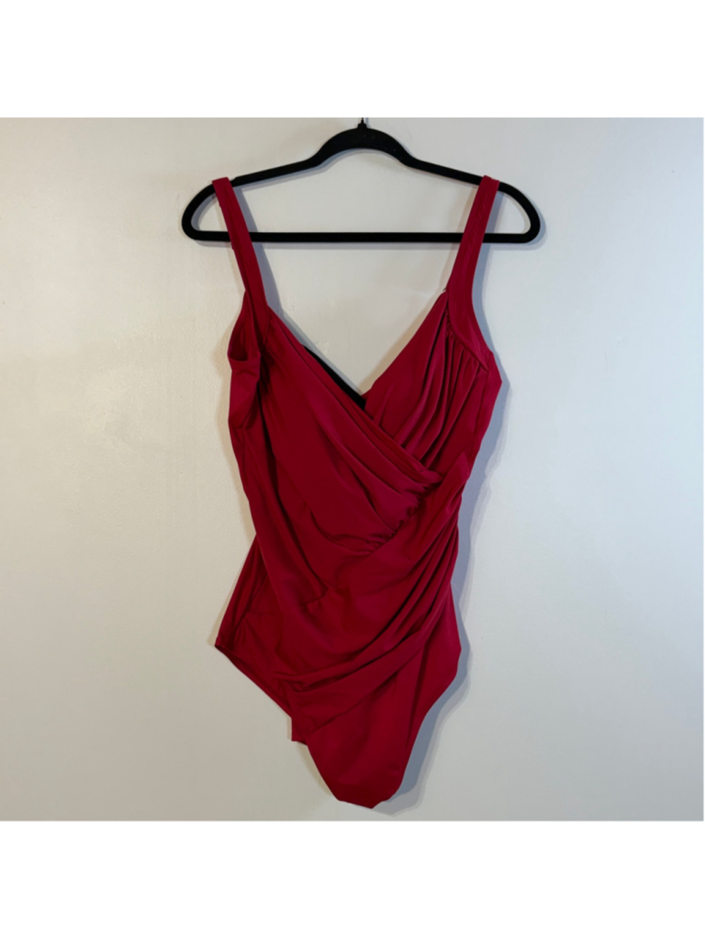 Miradonna Miraclesuit Red One-Piece Swimsuit Size 8 Surplice Faux-Wrap Style